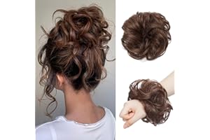 SEGO Pro Faux Messy Hair Bun Scrunchie Hair Piece for Women, Synthetic Curly Bun Wig Hairpiece Updo Ponytail Extension, 25g 5 Inch (#4A/30 Dark Brown & Coffee Brown)