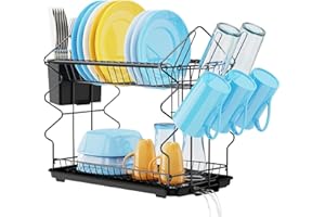 AMZJMT Scolapiatti Nero,Scolapiatti a 2 Livelli Scolapiatti con vaschetta scolapiatti,Scolapiatti da appoggio,Scolapiatti a Forma di Albero di Natale scolapiatti per la Cucina