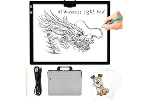 TOHETO A3 LED Leuchttisch mit Tasche, Integriertem Ständer, Magnetclip, 6-stufiger und Stufenloser 3-Farben-Dimmhelligkeits Kabellos Batteriebetrieben Leuchtkasten für Diamantmalerei, Skizzie