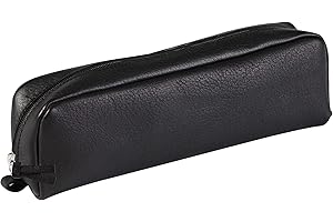 Clairefontaine 8326C -Trousse Scolaire Rectangulaire en Cuir Noir Vieilli 21x4x6 cm en Véritable Cuir d'Agneau - Fourniture Scolaire - Trousse Crayons de Couleurs - Etui à Crayons - Porte-Plume