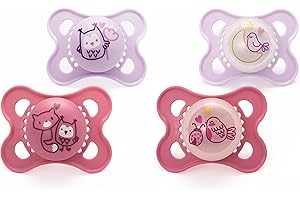 MAM Original Day & Night Soothers | 0-6 Months | 4 Pack | Includes 2x Glow in The Dark Dummies | Orthodontic Design | Baby Accessories | Pink (Various Designs)