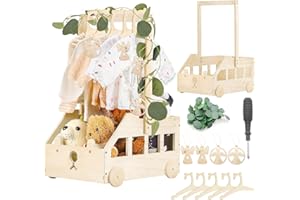 GEBRAZY Caisse en Bois Rangement Bébé - Panier Penderie Bébé avec Roues, Poignée et 5 Cintres | Idéale Cadeau Fête Prénatale & Rangement Vêtement Bébé