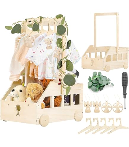 Cestino regalo per bambini, in legno, con manico e 5 appendiabiti, per