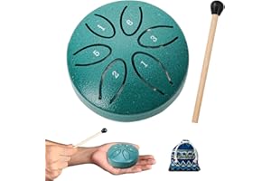 CUEMOON Stalowy bęben językowy, 3 cale, 6 tonów, ręczny bęben z pałeczkami dla dzieci