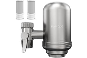 Vortopt Filtro Rubinetto in Acciaio Inossidabile, 400 Galloni Filtro Acqua Rubinetto, Depuratore Acqua Rubinetto, Rimuove Sabbia, Cloro e Cattivo Gusto, T2 (2 Filtri Incluso)