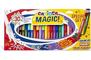 Carioca Magic - Confezione da 30 Pennarelli Magic Markers. Set di Pennarelli con Punta Maxi per Bambini, con Inchiostro Magico Cambia Colore, Cancellabili, Colori Assortiti
