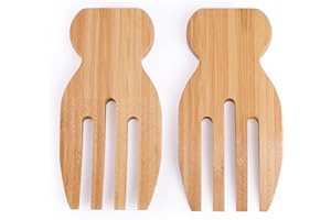 Duories Lot de 2 mains à salade en bambou - Lot de 2 couverts à salade - Pinces à salade - Fourchette à salade - Fourchette à salade - Couverts en bois - Ustensiles de cuisine - Couverts pour servir