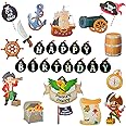 FI - FLICK IN Pirates Latex 16 Pcs Pirate Theme Banner Set Props Cake Topper Cutouts Pirate Birthday Decoration (Pack of 16, Multicolor)