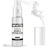 20g Purpurina Comestible Spray, Polvo de Lustre Met&aacute;lico Blanco, Colorante Alimentario para Decoraci&oacute;n de Pasteles, Bonbones,