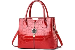 NICOLE & DORIS Elegant Tote Bags for Women - Patent PU Leather Handbag with Top Handle and Cute Pendant