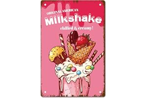 CREATCABIN Milkshake Vintage Métal Tin Sign Retro Wall Art Decor House Plaque Poster pour Home Bar Pub Jardin Cuisine Café Garage Décoration 12 x 8 Pouce
