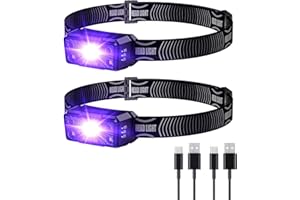 COSOOS Mini-UV-Stirnlampe, Schwarzlicht, wiederaufladbar, LED, freihändiges Schwarzlicht, 395 nm, Scheinwerfer mit weißem und ultraviolettem Licht, Detektor für Haustier, Hund, Katze, Urinflecken,