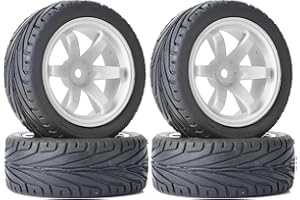 KINGCOO 4PCS 1:10 RC Car Tyre 65mm Rubber Tires and Plastic Wheel Rims for 1/10 On-Road Racing Touring Drift Car Spare Parts for HSP Tamiya HPI Kyosho (White)