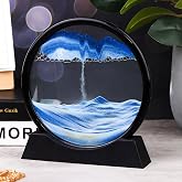HyMark Hareketli 3D Kum Saati 30cm B&uuml;y&uuml;k Boy Mavi Yuvarlak 12inch Cam Dekoratif Sanatsal Rahatlatıcı