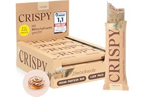 ‎VETAIN VETAIN Vegan Protein Riegel - Crispy Zimtschnecke - 12g Protein pro Riegel - Mit Mönchsfrucht gesüßt - 100% natürliche Zutaten - Ohne Zuckerzusatz - Frei von Sucralose & Maltit - 12 x 55g