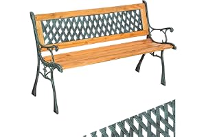tectake® Trädgårdsbänk, 2-sitsig, Stabil och Robust i Naturträ och Dekorativt Gjutjärn, Vädertålig, För Alla Utemiljöer, 128x51x73cm