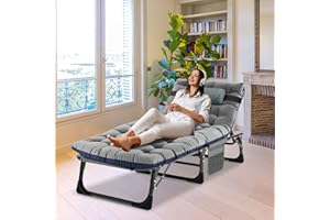 Obqer Lit d'appoint pliable - Charge maximale : 200 kg - Avec matelas, appuie-tête et poches latérales - Dossier réglable en 5 positions - Lit de camp pliable - Convient pour chambre à coucher, bureau