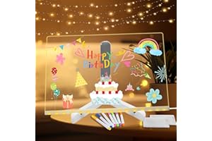 AOMANTIC SARL Lavagnetta in Acrilico con Luci LED, Lavagna Acrilica LED Cancellabile, 30 x 20cm, Con 7 Penne Colorate e Supporto, Lava-gna Promemoria L-ED con Colori, Lava-gna da disegno a L-ED, per Ristoranti, Bar