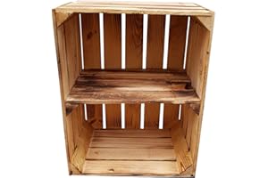 ‎TERAMICO Teramico Massive Holzkisten als Schuhregal Bücherregal LEICHT GEFLAMMT mit Zwischenbrett (verschraubt) Apfelkiste Obstkiste Kisten-Regal Vintage Deko (1er Quer)