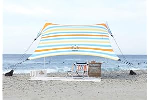 Neso Namiot plażowy z kotwicą piaskową, przenośny baldachim przeciwsłoneczny, 2,1 x 2,1 m, opatentowane wzmocnione narożniki, paski vintage