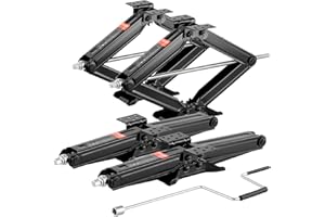 VEVOR Cric Losange Capacité 2268 kg Plage de Levage 103-595 mm, Cric Ciseaux 4PCs, Stabilisateur de Nivellement pour Camping-Car Caravane, avec Manivelle, Douille et Niveaux à Bulle, pour Voyage