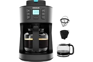 Cecotec Cafetières Filtre Coffee 66 Grind & Drop. 1086W, Moulin à Lames, Jusqu’à 12 Tasses, Technologie Extremearoma, Cafetière Filtre Digitale, En Acier Inoxydable, Arrêt Automatique