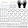 104 Pcs Piercing Kit, Stainless Steel Piercing Needles for All Piercings 14G 16G Ear Piercing Kit Nose Septum Cartilage Tragus Belly Nipple Tongue Smiley Lip Ring