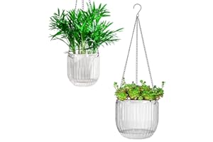 Josteve 5.3/8.2 Inch Self Watering Hanging Planter Indoor Plant Pots with Drainage Holes, Outdoor Small Hanging Planters Flower Pot Basket, Visible Water Level, Plant Hanger Home Decor, Gardening
