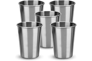 Intirilife 5x gobelets empilables en acier inoxydable de 155 ml - Camping Outdoor Métal Tasse Verre Gobelet de voyage - réutilisable, incassable BAP-free sans plastique adapté aux enfants