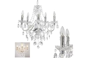 HOFSTEIN Lustre classique en métal/acrylique chromé, lampe à suspendre à 5 flammes, 5 x E14, max. 165 cm (hauteur réglable), lampe à suspendre moderne, design vintage/rétro, ampoule(s) non incluse(s)