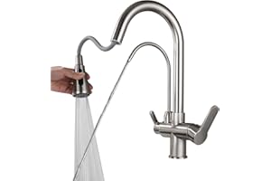 SJQKA robinet cuisine douchette Laiton 3 voies Robinets de cuisine, eau potable, eau chaude et froide 2 Poignée Bec pivotant filtre à eau Nickel brossé évier de cuisine robinet mitigeur robinet-Dessin