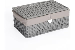 Wickerfield Wicker Basket with Lid, Gift Hamper Basket for Christmas, Woven Bathroom Storage Box, Under-bed Storage (Grey, Large)