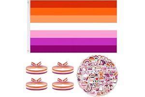 SHOWHEEL Lesbian Flag 150x90cm + 50 LGBTQ Flagge Sticker + 4 Lesbian Band Armband, Pride Flagge Merch für Indoor Outdoor LGBTQ Events, Paraden und Dekorationen