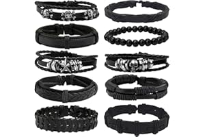 Manfnee 6-12Pz Braccialetto Intrecciato Pelle PU Bracciale Fascia Vintage Punk Goth Rock Uomo Donna