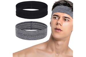 DULSPUE Bandeau Cheveux Femme,Serre Tete Homme,Bandeau Cheveux Homme,Elastique Cheveux Homme,Bandeau de Sport de Course Bandeau de Sport de Yoga Bandeau Anti-Transpiration Anti-dérapant (2pcs)