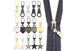 BCBF 15 Piezas Tirador Cremallera, Tiradores De Cremallera De Metal, Corazón Y Colgante Tiradores De Cremallera Desmontables Universales, Cremalleras para Chaquetas, Pantalones, Equipaje(3Forma)