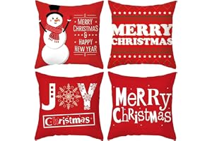 Lieson Kuddfodral 4-pack, kuddöverdrag jul 50 x 50 cm snögubbe snöflinga god jul prydnadskudde överdrag 50 x 50 cm röd vit, p