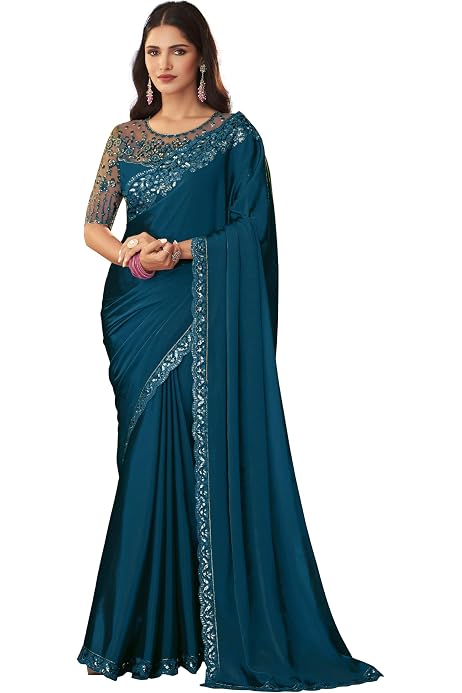TRENDMALLS Damen Sari Mit Ungenähtem Blusenteil