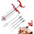 Meat Injector, Marinade Syringe, 30ml Cooking Sauce Injection Tool with 3 Needles, 1 Brush- Food Syringe for Beef Steak BBQ Marinade,Turkey Smoked BBQ Grill Roast