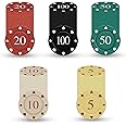 DASHUAIGE 100pcs Poker Chips, Denomination Poker Chip Set with numbers, Plastic Casino Quality Chips for Casino Parties, Learning Counters Disks, Casino Chips & Gambling Cards