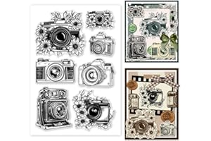 GOMAKERER 1 Pc Clear Stamps, Vintage Flower Camera Scrapbooking Stamps Silicone Transparent Seal Stamp for Card Making Decoration Embossing Album Decor DIY Craft