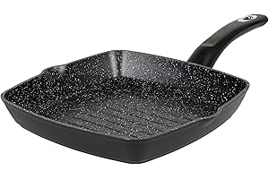 Crealys 529426 Poêle à griller en aluminium forgé 24 x 24 cm Gamme GRANITY - Revêtement intérieur anti-adhésif effet pierre sans PFOA - Grill à viande Tous feux dont Induction