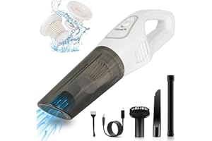 ALLJOY 12000PA Aspirador de Mano sin Cable Potente, Aspirador de Mano para Coche, Motor 120 W 3 Filtros Lavables, 30 Minutos de Funcionamiento Ultra-Largo Mini Aspirador de Mano Inalámbrica