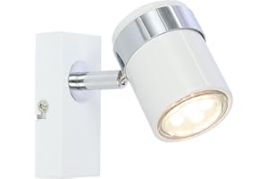 UKEW Modern Adjustable Single Wall Spotlight - Indoor GU10 Round Decorative Ceiling Lights - Stylish Lightings for Bedroom Lounge Living Room (White)