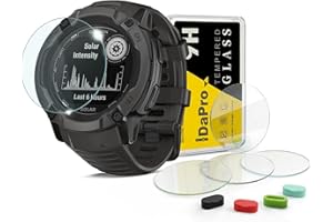 iDaPro [4Pcs Displayschutz schutzfolie für Garmin Instinct 2X Solar/Solar Tactical(no für Instinct 2/2S)+[4Pcs] Silikon Staubstecker,Hartglas,9H Härte Glas,Kratzfest,Blasenschutz,Anti-Fingerabdruck