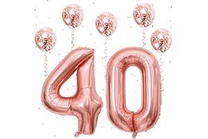 GOVPY 40 Number Balloons, 40 Inch Foil Rose Gold Number 4 & 0 Balloons, Large Helium Self Inflating Balloons with Confetti Balloons for Girls Women 40th 4th Birthday Party Anniversary Decorations Supplies