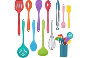 Onader Kitchen Utensil Set, 12 Piece Silicone Cooking Utensils with Holder, Heat Resistant Kitchen Tools Turner Spatula Spoon for Non-Stick Cookware, Easy Clean & Dishwasher Safe, Multicolor