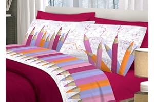 BIANCHERIASTORE NEW STYLE AT HOME Biancheriastore Set Lenzuola Letto Singolo Matite Colorate Completo Letto 1 Piazza Cotone Made in Italy Lenzuolo sopra 160x300 + sotto con Angoli 90x200 + Federa 52x82 - Rosa