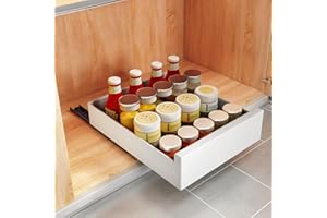 SAYZH Pull Out Cabinet Organizer, Slide Out Drawer Storage Shelves for Kitchen Cupboard, Roll-Out Extendable Sliding Drawer, (30 CM W x 43 CM D x 9CM H)，No Need Drill and Nailing (White)