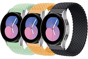 SOLOLUP 3 Pcs Geflochtenes Solo Loop Armband für Samsung Galaxy Watch 6/5/4 40mm 44mm/Watch 6 Classic 43 47mm/Watch 5 Pro 45mm/4 Classic 42mm 46mm,Nylon Sport Ersatzband Dehnbare,Pistaziengrün/Gelb/Schwarz，S